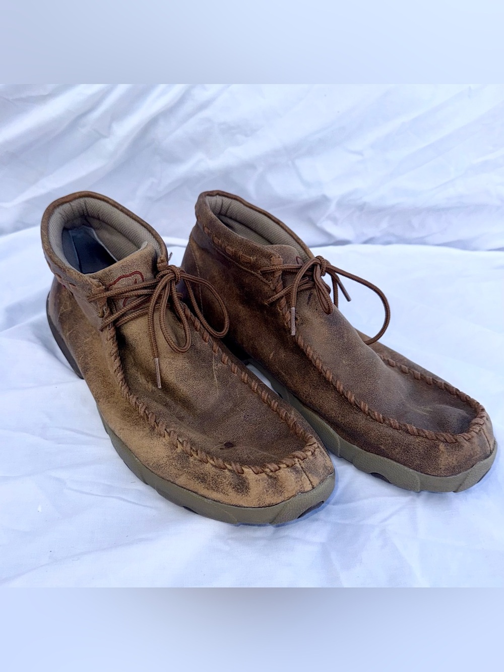 Twisted X Leather Driving Moccasins Loafers Men’s 11.5 Distressed Bomber Brown